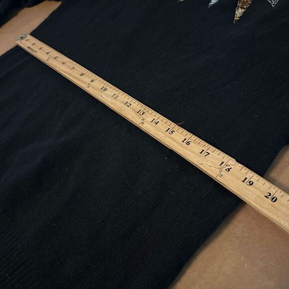 Vtg Semplice Lambs Wool Angora Rabbit Hair Black Sequin Deep V Back Sweater L - Picture 12 of 13